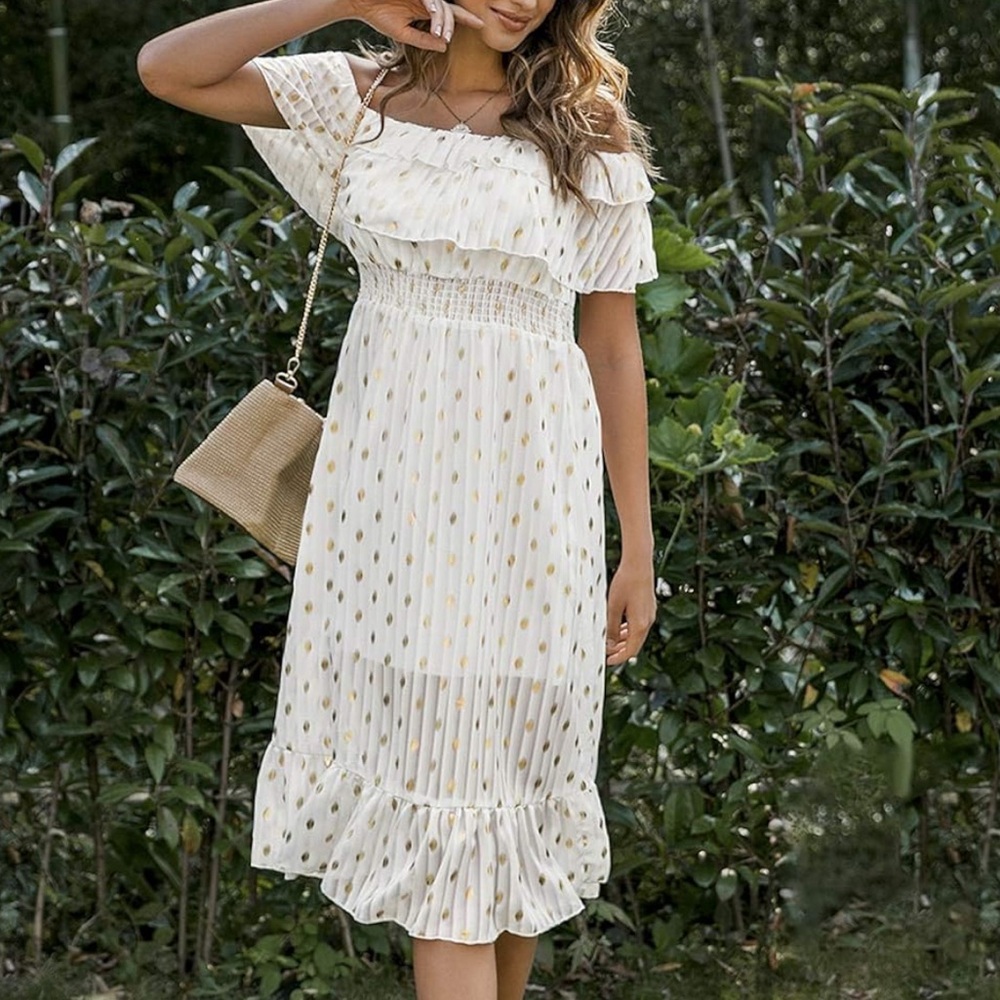 White Off Shoulder Midi/Maxi Dress Large